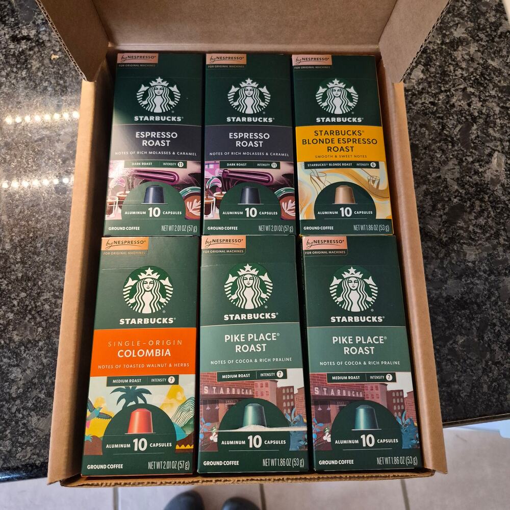 Starbucks Nespresso Original Line Variety Pack containing 60 coffee capsules
